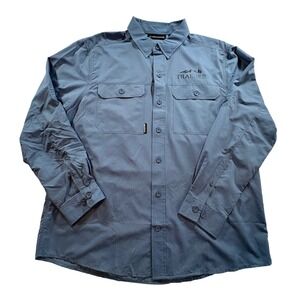 Dri-Duck Mens Traeger Logo Long Sleeve Button Down Shirt Blue Grey Large